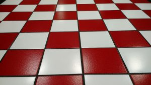 Checkered kitchen floor tiles