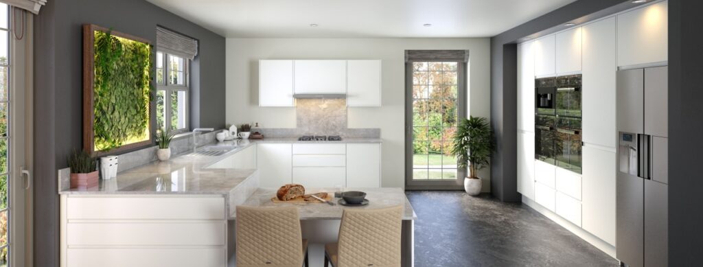 J-profile matt white kitchen cupboard doors