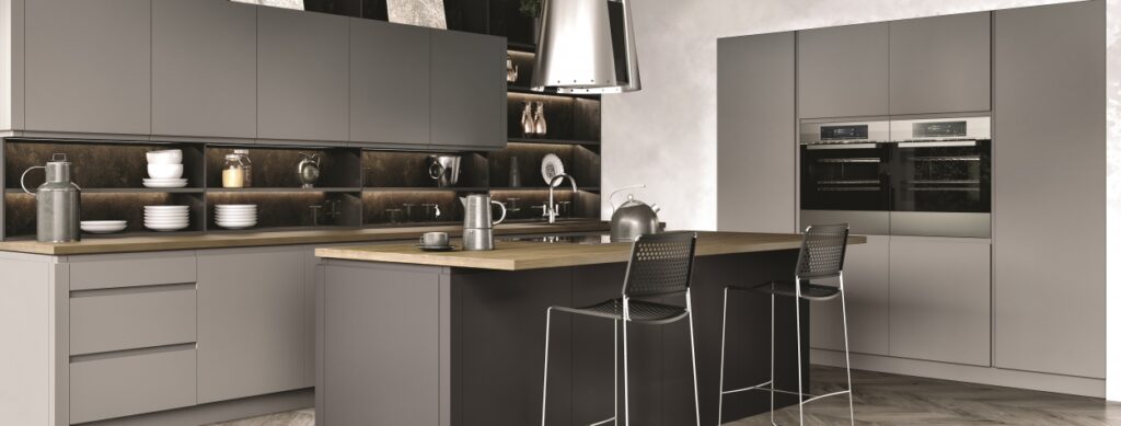 Luc handless kitchen cupboard doors in matt dust grey